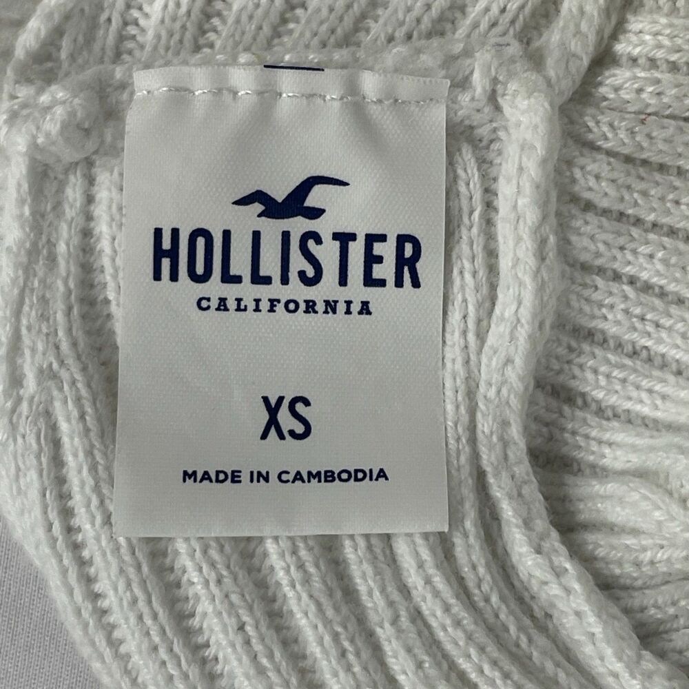 Hollister XS White Ribbed Knit Crop Top Open Back Tie Fitted Sweater - Picture 2 of 9
